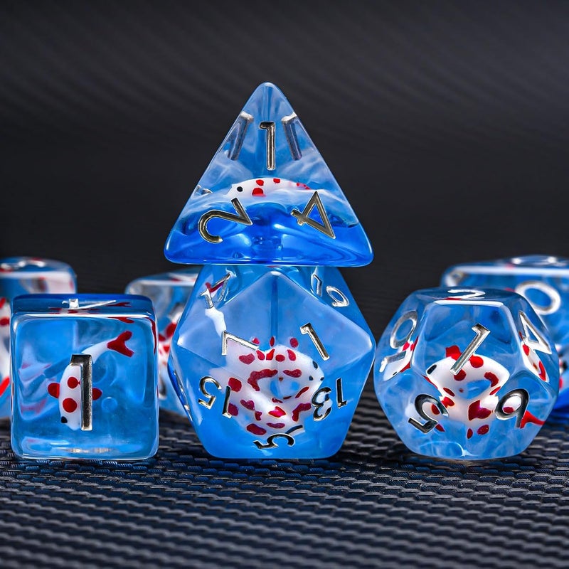 weyano Resin D&D Dice Set, Polyhedral Dice for Dungeons and Dragons Role Playing Games (D20, D12, D10, D8, D6, D4) (Red Fish) - Image 5